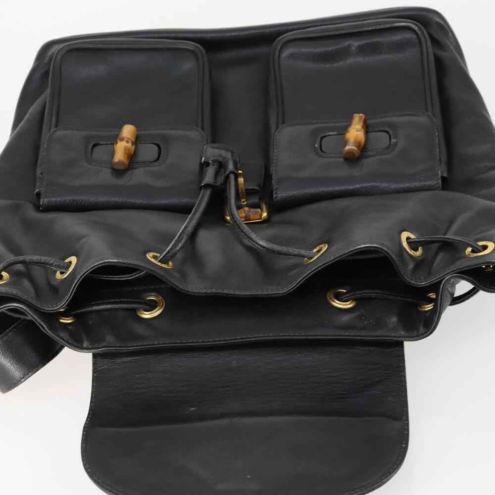 GUCCI Bamboo Backpack Leather Black Gold 003 1998 0016 Auth 153728 - Picture 10 of 16